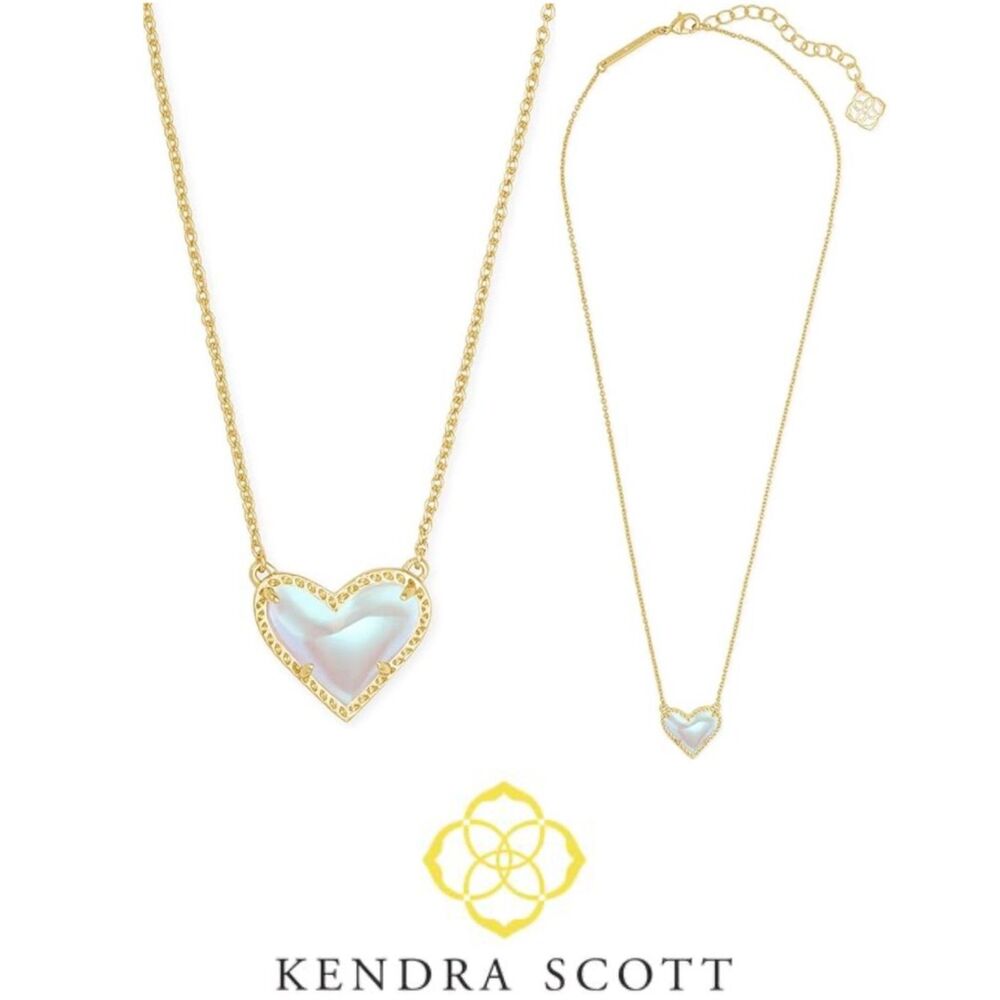 NWT Kendra Scott Ari Heart Mother of Pearl Gold Pendant Necklace